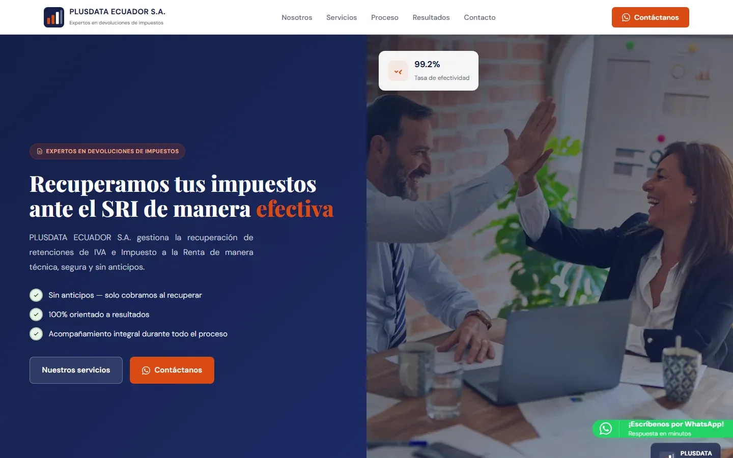 Captura del sitio PLUSDATA Ecuador